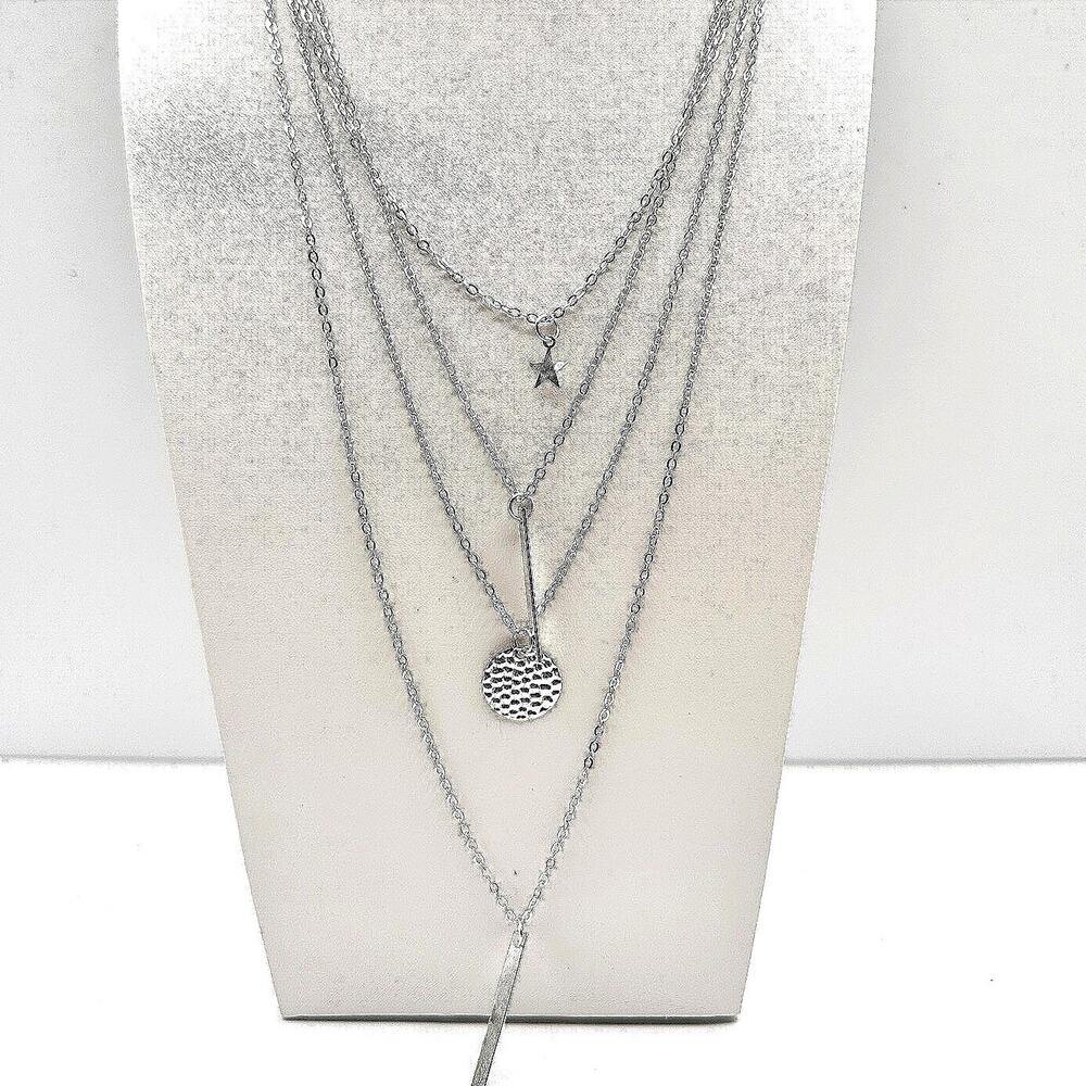 Unbranded Layered Necklace Y2K Women 24in Silver Excellent Star Bar Hammered